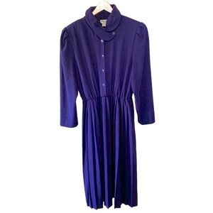 VTG Bantry Bay Long Sleeve Midi Length Purple Dress Size 16 Pleated Shoulder Pad